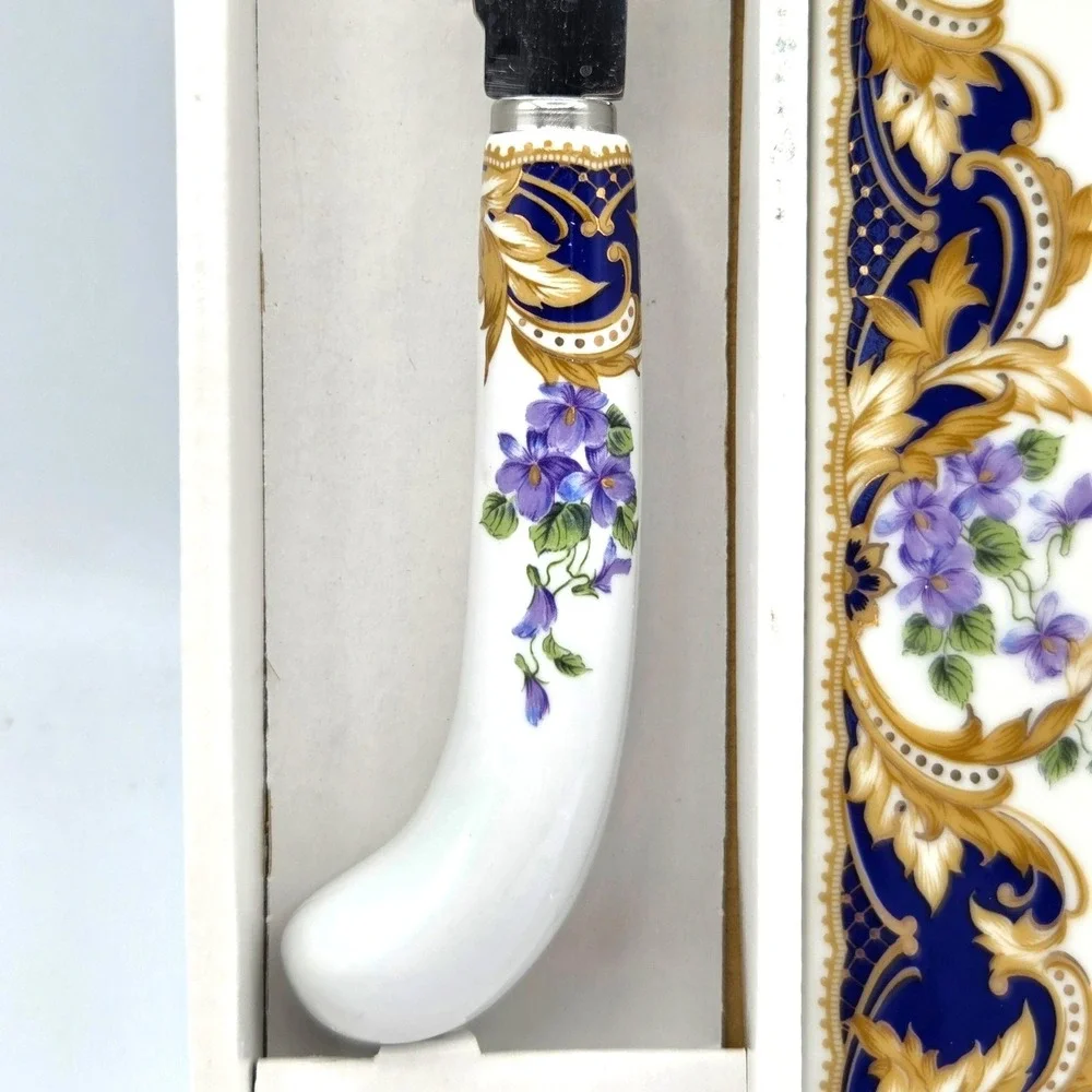 Andrea by Sadek Fine Porcelain Cheese Board & Knife Set in Box Royal Violets